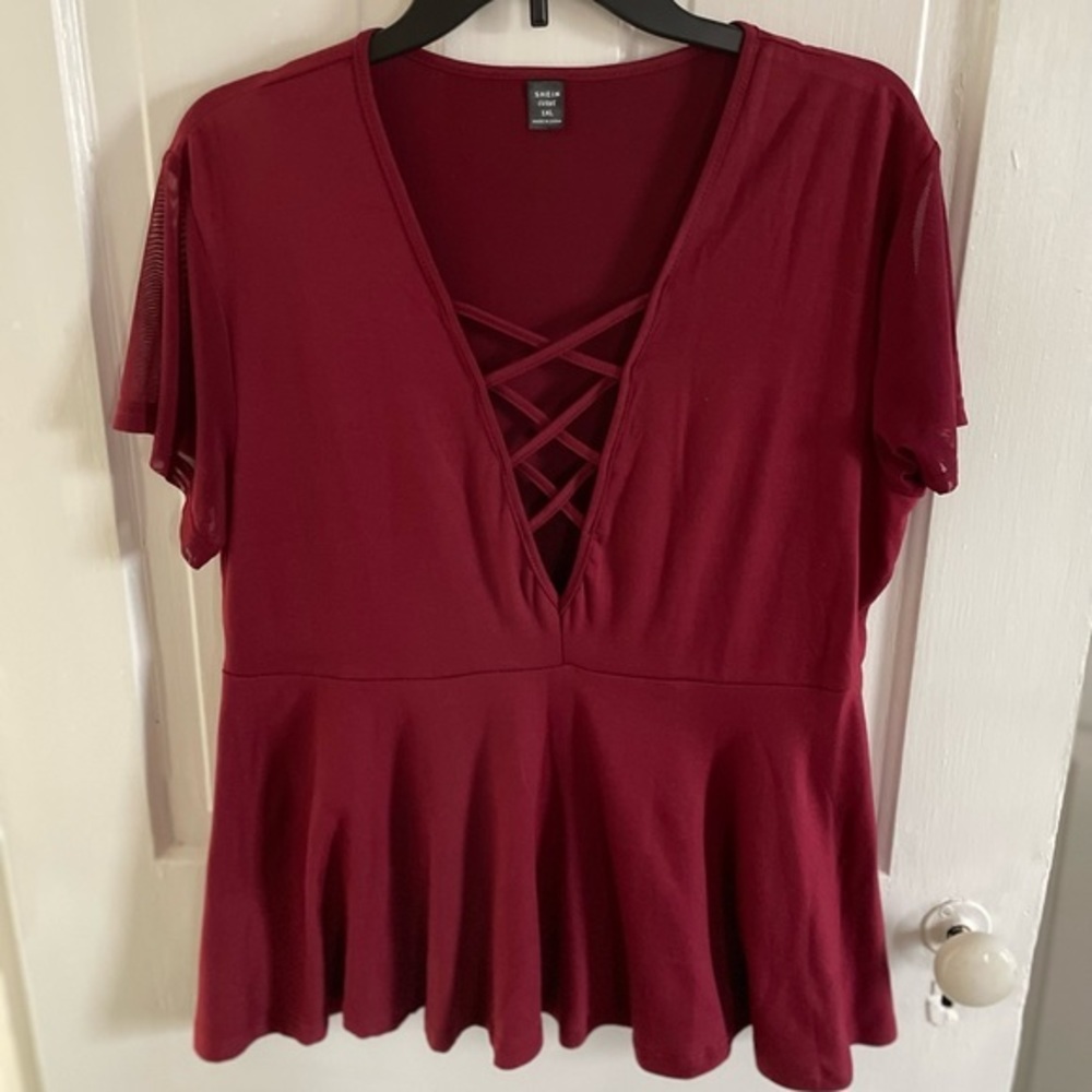 Shein Peplum‎ Top Burgundy Size 1X